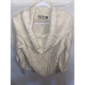 Bad Little Country Girl Women’s Cowl Neck Sweater Size Large Ivory Cable Knit